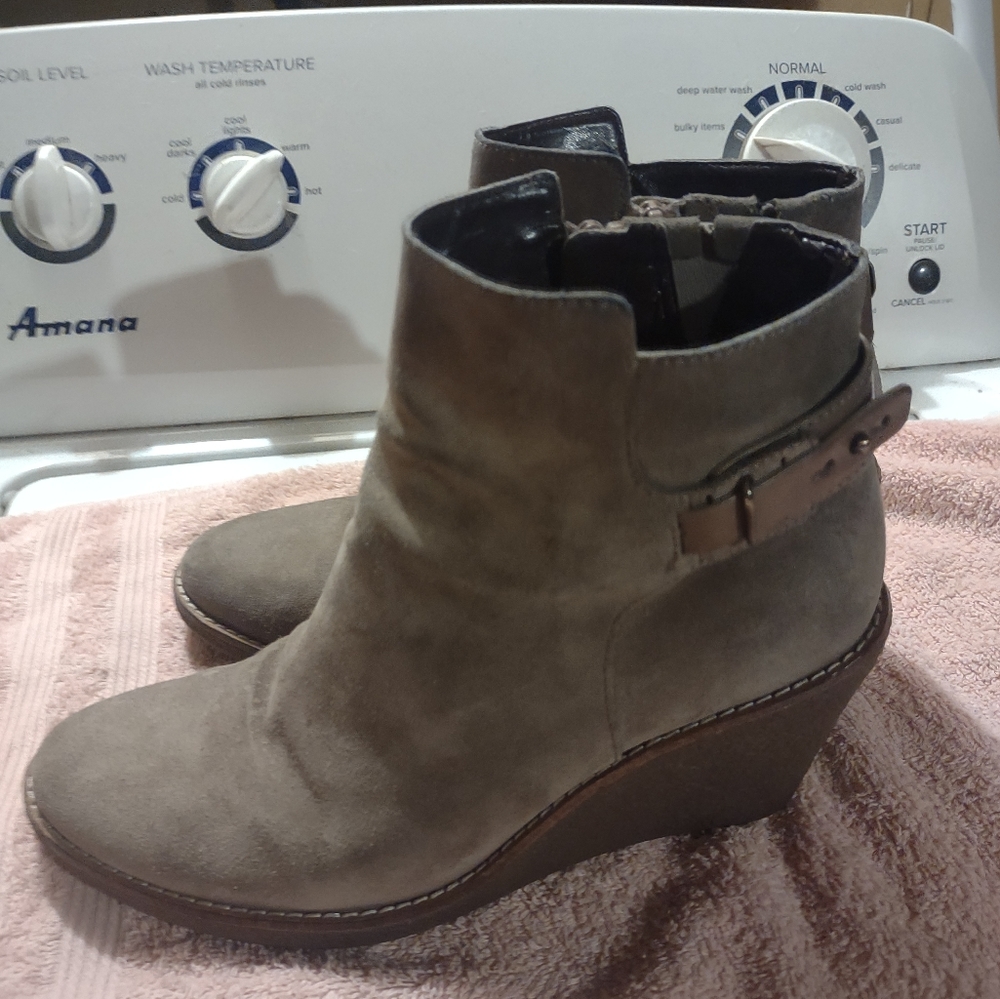 Woman's Cole Haan Martina Suede Wedged heel Waterproof‎ Tan Ankle Booties